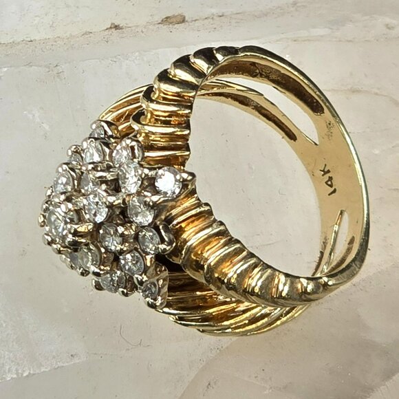 Vintage 14K Gold Diamond Cluster Ring Yellow & White Gold Size 5.2  JH174 - Picture 15 of 16